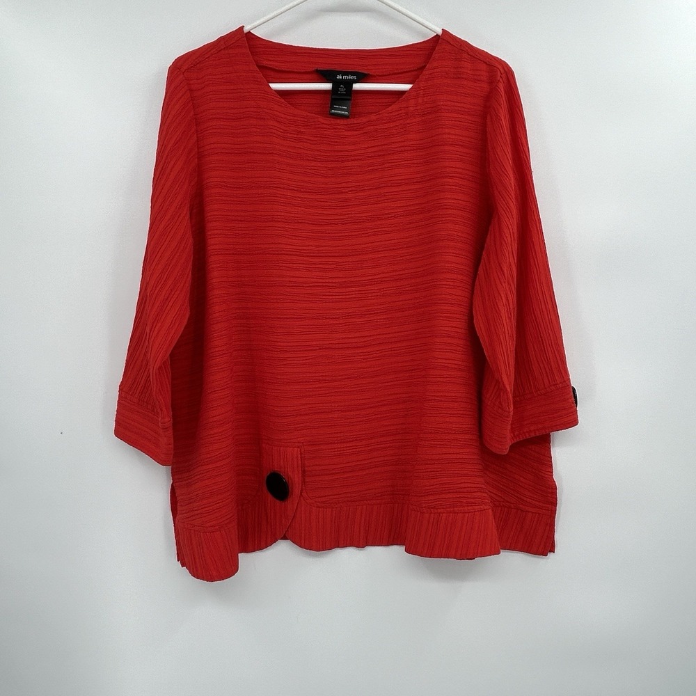 Ali Miles Womens Artsy Boxy Fit‎ Top Size Petite Large Red Lagenlook Textured